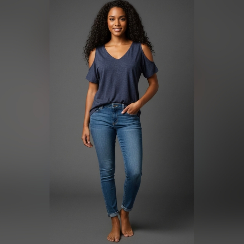 MK Blue Open Shoulder Top